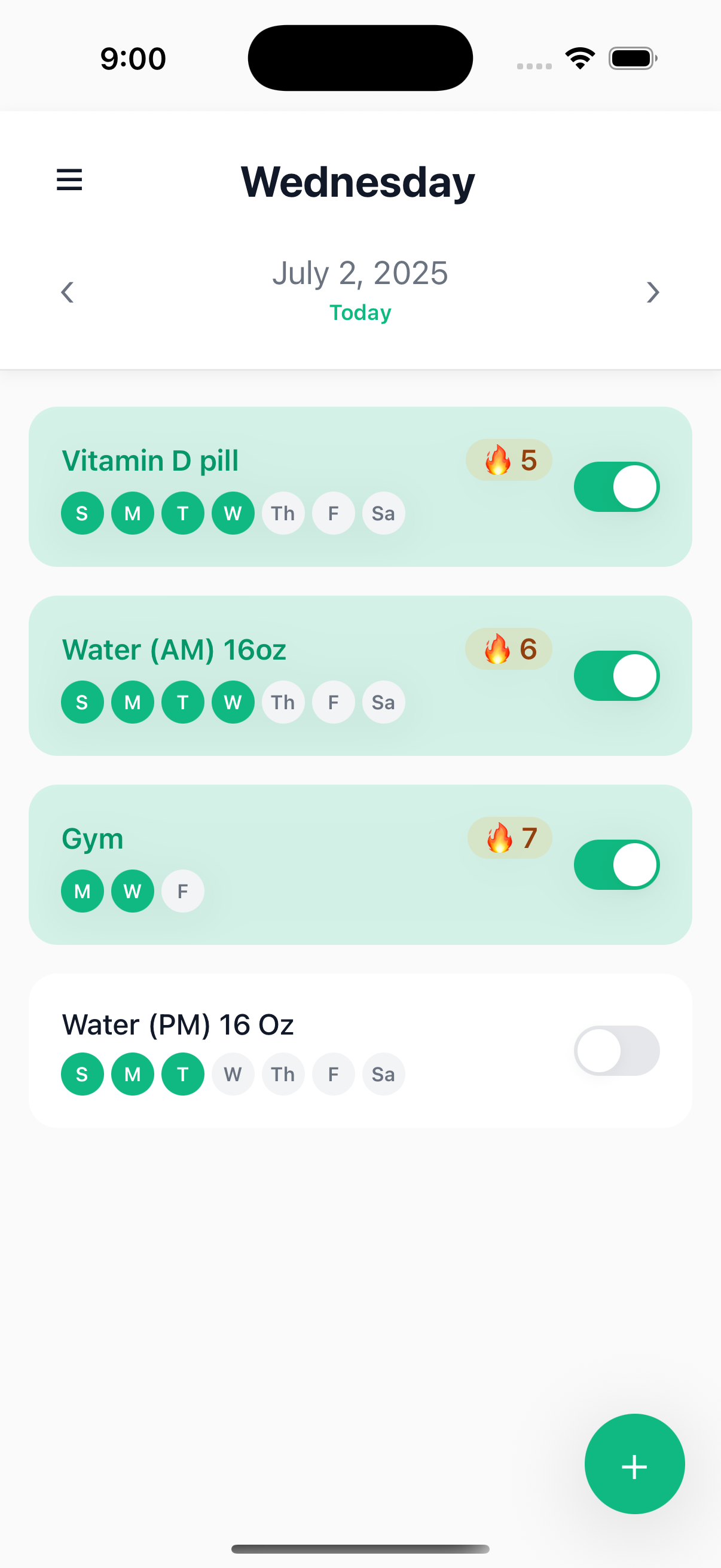 Simple Habit Tracker Main Screen