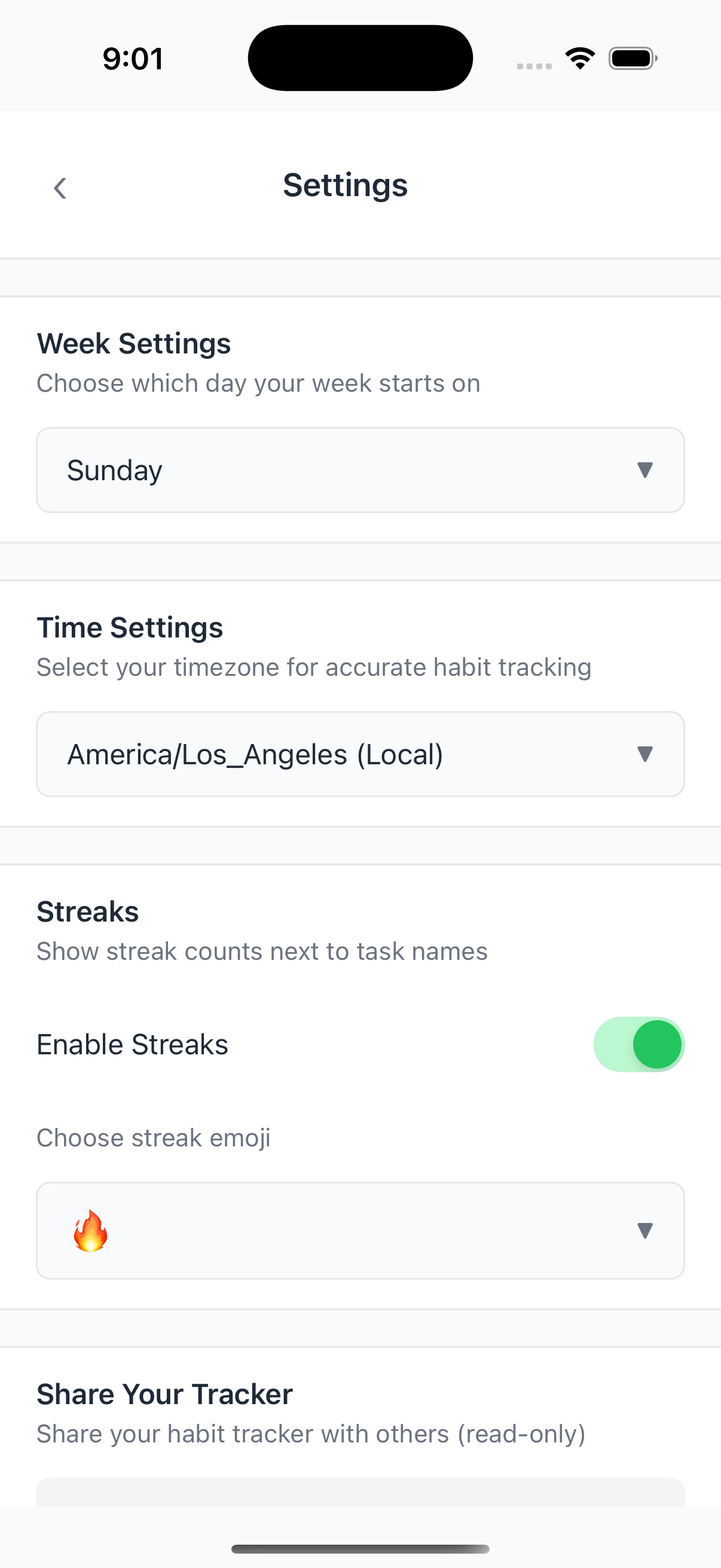 Settings and customization screen